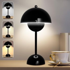Kal-Flowerpot Lampe De Table Led, Sans Fil En Forme De Champignon Avec 3 Couleurs De Lumière, Lampe Champignon Tactile, Lampe Table Champignon Pour Chambre, Bureau, Bars (Nero) - Neuf