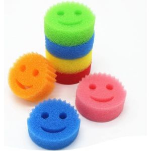Lot de 5 éponges magiques Smiley pour la vaisselle, le nettoyage des gobelets de voiture, la décontamination, le tampon à récurer, le type luffa, pour la cuisine - Neuf
