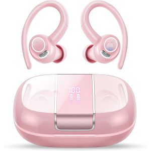 JGD-Ecouteurs Bluetooth sans Fil Sport, 48H &Eacute;couteurs Bluetooth 5.3 avec ENC Antibruit, IP7 &Eacute;tanche Oreillette Bluetooth Contr&ocirc;le Tactile, &Eacute;cran LED Casque Bluetooth pour Running/Gym Rose(2025) - Neuf