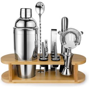 Kit Cocktail Complet Avec Support En Bambou Gris - Neuf