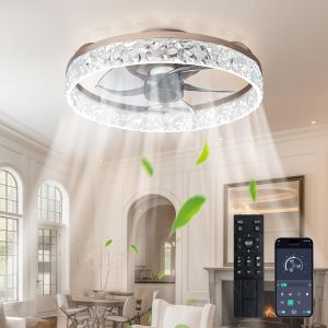 Ulteronixshop-Ventilateurs de plafond avec lumi&egrave;res et t&eacute;l&eacute;commande : Ventilateur de plafond 16 pouces &agrave; profil bas avec 6 vitesses et 3CCT 3000-6500K Dimmable Led Fandelier pour chambre &agrave; coucher - - Neuf
