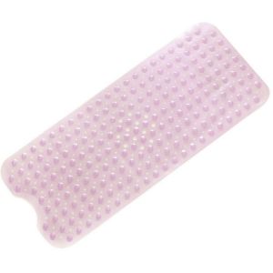 Tapis de bain extra long antidérapant avec trous de drainage et ventouses, lavable en machine (rose translucide) - Neuf