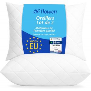 Oreiller 40x70 Lot De 2 Pour Le Lit Coussins Pour Dormir Et D&eacute;coratifs Antiallergiques Anti-Acariens Et Rafraichissant Rectangulaire Taie D'oreiller Blanc En Coton Et Polyest. Amovible Et Lavable - Neuf