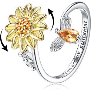 Kahfl-S925 Bague Fidget En Argent Sterling Pour Femmes Bague Ouvert Réglable Zircone Cubique Tournesol Vous Êtes Mon Soleil Bague Spinner Cadeau Pour Les Femmes Ou Votre Amour - Neuf