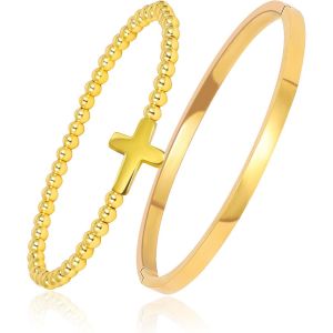 Eryi-Bracelet Acier Inoxydable Femme Argent/Or/Or Rose Fin Avec Strass 4mm En Perles D'or Jeu De Bracelets - Neuf