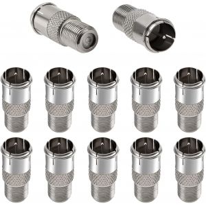 12 Pièces Connecteur F Femelle à F Mâle Push-on,Adaptateur de Prise F vers fiche F pour RG58 RG59 RG6 RG11,Coupleur de Type F Mâle vers Femelle pour TV Antenne - Neuf