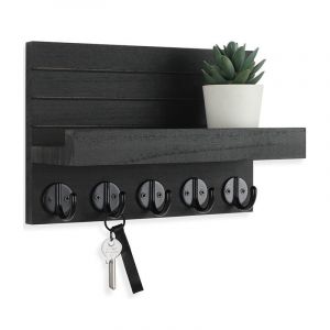 Porte-Clés Mural Décoratif Avec Étagère Et Crochets Pour Sacs, Manteaux Et Parapluies. Porte-Clés En Bois De Paulownia Avec Matériel De Montage (24,9 Cm De Largeur X 17 Cm De Hauteur X 10,7 Cm De Profondeur). - Neuf