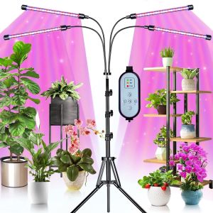 KALANKA-Lampe de Plante, Plant Lampe Horticole Croissance Floraison Full Spectrum Led Grow Light, Lampes de croissance avec trépied, 40W 120 Leds 4 Heads 3 Mode Lumière pour plantes d'intérieur - Neuf