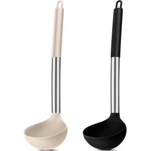 Kal-Lot De 2 Louches À Soupe En Silicone, Résistantes À La Chaleur, Avec Poignée En Acier Inoxydable, Grande Cuillère À Sauce De 30 Cm, Pour Cuisiner/Remuer/Servir, Saine Et Anti-Adhésive U2013 Noir - Neuf
