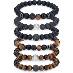 Eryi-8mm Bracelet Oeil De Tigre Pour Homme Bracelet En Pierre Naturelle Perles De Yoga Cracelets Élastiques En Agate Ensemble De Bracelets Pour Hommes Cadeau D'anniversaire Pour Homme - Neuf