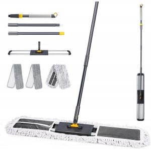 Moiuy-Balai Serpillère, 80cm Grande Balai Plat Avec Manche Téléscopique, Coton Serpillere Professionnel Avec 2 Microfibre Tampons, Pour Nettoyage De Bureau, Garage, Entrepôt - Neuf