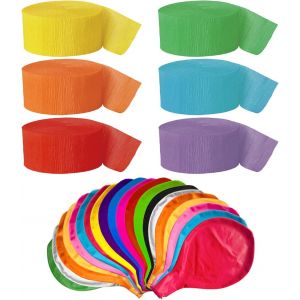 Cauc-Lot De 6 Rouleaux De Papier Color&eacute;, 20 Pi&egrave;ces, Ballons, Rouleaux De Papier Cr&eacute;pon, Rubans De Guirlandes, Rouleaux De Papier D'arrangement D'anniversaire Pour D&eacute;corations D'anniversaire Et De Mar - Neuf