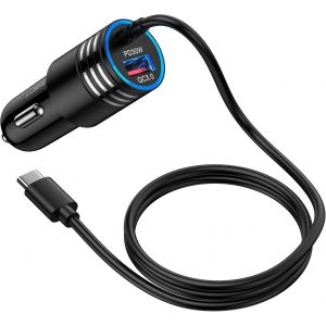 Chargeur Allume Cigare USB C Charge Rapide,2 Ports 48W Chargeur Voiture avec 1M C&acirc;ble,Prise Allume Cigare 12V pour Samsung Galaxy S25 S24 S23 S21 A05s A06s A15 A16 A34 A35 A36 A54 A55 A56 5G Xiaomi - Neuf