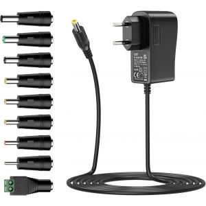 12V 2A Adaptateur Secteur Universel, 24W Transformateur d'alimentation AC DC avec 9 Prises DC pour &eacute;lectronique, 2000mA Max - Neuf