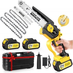 MEVRONISSHOP-Mini Tronconneuse &agrave; Batterie, 8000 mAh Tron&ccedil;onneuse &Eacute;lectrique Sans Fil, 1000W 8 & 6 Pouces Tronconneuse &agrave; Batterie pour Branches et Jardin,avec Syst&egrave;me D'huile Automatique, Compatible a - Neuf