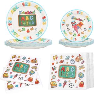 Checarzhn--No1-80pcs Vaisselles De Table Pour Rentrée Scolaire Inclut Serviette En Papier Et Assiette Pour Fête Décoration Pour Retour À L'école Multicolore Accessoire De Table Pour Anniversaire - Neuf
