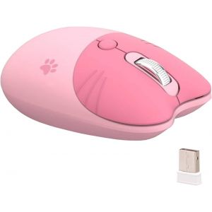 Souris sans fil silencieuse 2,4 GHz pour fille avec récepteur USB, 4 boutons programmables, 1000/1200/1600 DPI pour PC/ordinateur portable/Windows 7/8/10 (rose) - Neuf