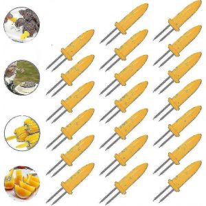 20 Pcs / set Ma&iuml;s sur les supports d'&eacute;pis,acier inoxydable r&eacute;sistant &agrave; la chaleur antid&eacute;rapant Barbecue Broches de ma&iuml;s Brochettes pour barbecue,cuisine,f&ecirc;te d'anniversaire (jaune) - Neuf