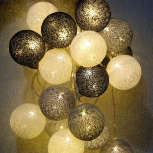 Guirlande Lumineuse Coton Boules Batteries - 3,3M 20 Led Cha&icirc;ne Lumi&egrave;re Avec Prise Pour Chambre Rideau F&ecirc;te No&euml;l Anniversaire Halloween Mariage Chambre De B&eacute;b&eacute; Romantique D&eacute;cor - Neuf