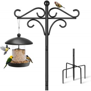 Mevronisshop-Support Pour Mangeoire &Agrave; Oiseaux Sur Pied, 195 Cm Environ 2 M, R&eacute;glable Avec 2 Crochets, Double Support Autoportant Robuste Pour Jardin, Lanterne Lumineuse, Suspension En M&eacute;tal, Noir - Neuf