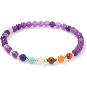 Eryi-Bracelet Chakra Pour Femme, Élastique Bracelet 7 Chakras Pierre Naturelle 4mm Naturelle Bracelets Perles Bracelets Pierres Naturelle Pour Femme Fille - Neuf
