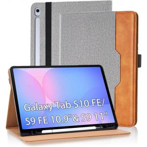 Coque Pour Samsung Galaxy Tab S9 Fe 10,9 Pouces/S9 11 Pouces 2023 Housse Cuir Pu [Réveil/Veille Automatique] Etui De Protection Avec Support Fonction Et Poche De Documents, Gris - Neuf