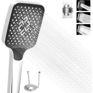 KGABERY-Pommeau De Douche,Pommeau De Douche Haute Pression 3 Modes,Douchette Douche Salle De Bain,Pommeau De Douche Economie Deau,Pommeau Douche,Grand Douchette Douche Avec Tuyau Et Socle (Argent) - Neuf