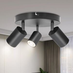 KAL-Plafonnier Led 3 Spots, Rond Spots De Plafond Orientables, Plafonnier Spot Gu10, Moderne Éclairage De Plafond, Luminaires Intérieur Pour Cuisine Salon, Noir, Livré Sans Ampoules - Neuf