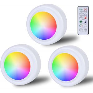 ERYI-Spots Led Rvb Fonctionnant Sur Piles Avec Télécommande : 16 Couleurs Changeantes Éclairage D'Armoire Intensité Variable Éclairage De Vitrine Lampe Tactile Led Sans Fil Minuterie Et Fonction Mémo - Neuf