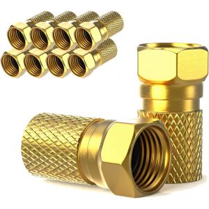 Connecteur F 7mm|Fiche F 10 pièces dorées|Joint en caoutchouc|Ecrou large|pour câble d'antenne coaxial|Câble coaxial SAT|Installations BK|LNB satellite|à visser - Neuf