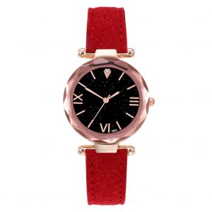 Zhoulianfa Montre-Bracelet A Quartz Tendance Pour Femme Avec Cadran A Chiffres Romains Et Bracelet En Cuir Pu (Rouge) - Neuf