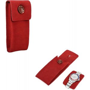 Kal-Pochette Pour Montre En Daim De Vache - Sac De Rangement Pour 1 Montre - Organiseur De Voyage Pour Voyage En Plein Air (Rouge) - Neuf