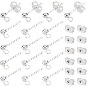 Kal-60pcs Clou Boucles D'oreilles Acier Inoxydable Argent Boucle D'oreilles Boule Tige Boucles D'oreilles Avec Écrous D'oreilles Fermoir Boucles D'oreilles Pour Fabrication De Bijoux - Neuf