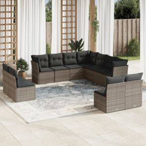 Prolenta Premium - Salon De Jardin 11 Pcs Avec Coussins Gris R&eacute;sine Tress&eacute;e - Neuf