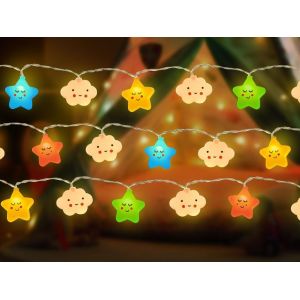 Kal-3m Chaîne Lumineuse Étoile Nuage Enfants,20 Led Lumineuses Decoration Chambre Pour Enfant,Guirlande Lumineuse Enfant,Pour Chambre À Coucher,Mariage,Noël,Alimenté Par Batterie(Non Inclus) - Neuf