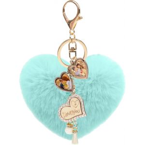 KAL-Porte-Clef Personnalisé Coeur Porte-Clé Photo Pendentif Pompon En Peluche Cristal Avec Boîte Pour Voiture Sac À Main Saint-Valentin Noël - Neuf