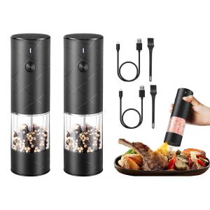 Ensemble moulin &agrave; sel et poivre &eacute;lectrique rechargeable, &agrave; mouture r&eacute;glable - Neuf