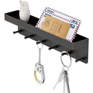 Cmwx-Porte-Cl&eacute;s Mural Avec &Eacute;tag&egrave;re De Rangement, Boite A Cl&eacute; Murale Decorative Avec 6 Crochets, Pour Rangement Des Cl&eacute;s Et Courrier &Agrave; L'entr&eacute;e, Raccrocher Ustensiles De Cuisine (Noir) - Neuf