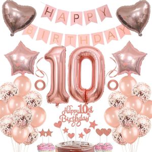 ERYI-Décoration 10E Anniversaire Fille Gâteau Décoration 10 Anniversaire Fille Décoration Cadeau Pour 10E Anniversaire Fille Or Rose Anniversaire 10 Fille 10 Ans Anniversaire Décoration Ballon 10 Ann - Neuf