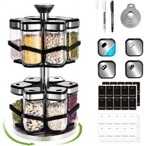 Tianyi-2 Étages Rangement Epices Cuisine Avec 12×120ml Pot A Epices Carrés, Trou De Sélection 360° Dans Le Sens Horaire, 360° Tourniquet A Epices, Porte Epices Cuisine Pour Un Accès Facile Aux Épices - Neuf