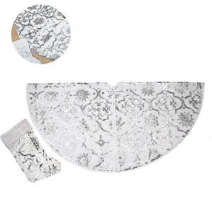 Jupe de sapin de No&euml;l Flocon de neige - Grande jupe de sapin de No&euml;l de 120 cm avec chaussette de No&euml;l pour d&eacute;corations de f&ecirc;tes de fin d'ann&eacute;e et de bonne ann&eacute;e - Neuf