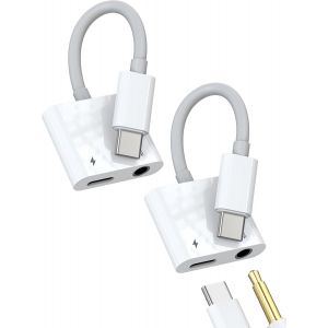 KALANKA-Adaptateur USB C Vers Jack 3.5mm Pour IPhone 16 15 (Lot de 2)connecteur Chargeur Casque Pour Apple Pour IPad Compatible Avec Samsung S24 Ultra Type C Audio &eacute;couteurs Splitter C&acirc;ble AUXiliaire - Neuf