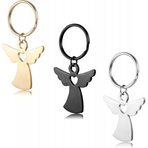 Kal-Ange Gardien Porte-Clés Avec Pendentif Coeur Sac À Dos Cadeau Porte-Bonheur Pour La Voiture Permis De Conduire Couple Cadeau De Trousseau Anniversaire Argent/Noir/Or - Neuf