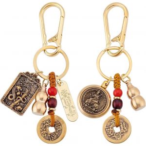 KAL-Porte-Clés Feng Shui Chinois 2 Styles Porte-Clés Serpent Du Zodiaque Chinois Avec 5 Pièces Feng Shui Porte-Clés Gourde Porte-Clés Breloque Animaux Du Zodiaque Chinois (8 Cm) - Neuf