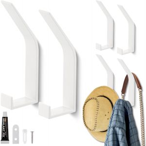 Jexnovashop-6 Pi&egrave;ces Porte Manteau Mural, Patere Murale Moderne, Crochet Mural Vis Invisibles, Adh&eacute;sifs Crochet Porte Manteau Pour Vestes, Manteaux, &Eacute;charpes, Sacs &Agrave; Main (Blanc, 2 Installation) - Neuf