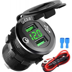 Prise de voiture USB Quick Charge 3.0 Dual Chargeur de voiture 12 V/24 V 36 W Chargeur de voiture USB QC 3.0 &eacute;tanche Adaptateur allume-cigare 12 V Prise encastrable pour moto,caravane,bateau,camion - Neuf