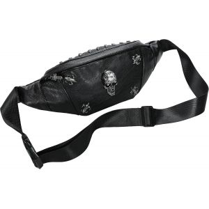 SJZG-Sac Banane En Cuir Noir Pour Homme Et Femme, Petit Motif T&ecirc;te De Mort, Sac Banane &Eacute;l&eacute;gant, Sac Banane Pour Homme Et Femme, En Cuir Pour Les Voyages, Le Shopping, Couleur : 5, 11.4 X 3.1 X 5.5, F - Neuf