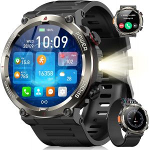 Ulteronixshop-Montre Connect&eacute;e Homme, Illumination,Batterie 100 Jours, &Eacute;cran Tacile 1.45"" TFT, Appel Bluetooth, Cardiofr&eacute;quence, Analyse Sommeil, 100+ Modes Sport,&Eacute;tanche IP68, pour iOS Android - Neuf