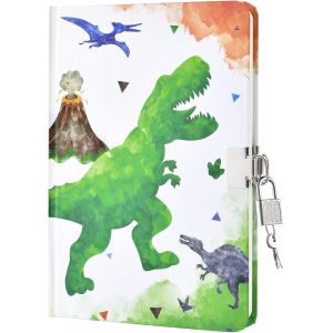 ERYI-Journal Aquarelle Dinosaure Pour Garçons - Lumineux Carnet De Dinosaure Pour Enfants École Voyage Journal Intime Couverture Rigide A5 Ligné Blocs Notes Avec Serrure Et Clés - Neuf