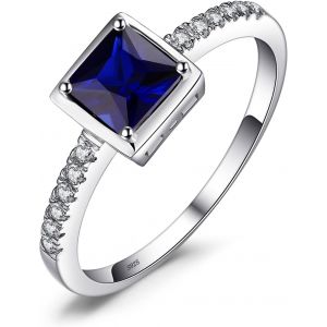 Taille Carr&eacute; Solitaire Bague Synthetique Saphir Simul&eacute; Emeraude En Argent Sterling 925, Bague Pierre Bleu Et Vert Femme Argent Zircone Cubique, Ensemble De Bijoux Cadeau D'anniversaire - Neuf